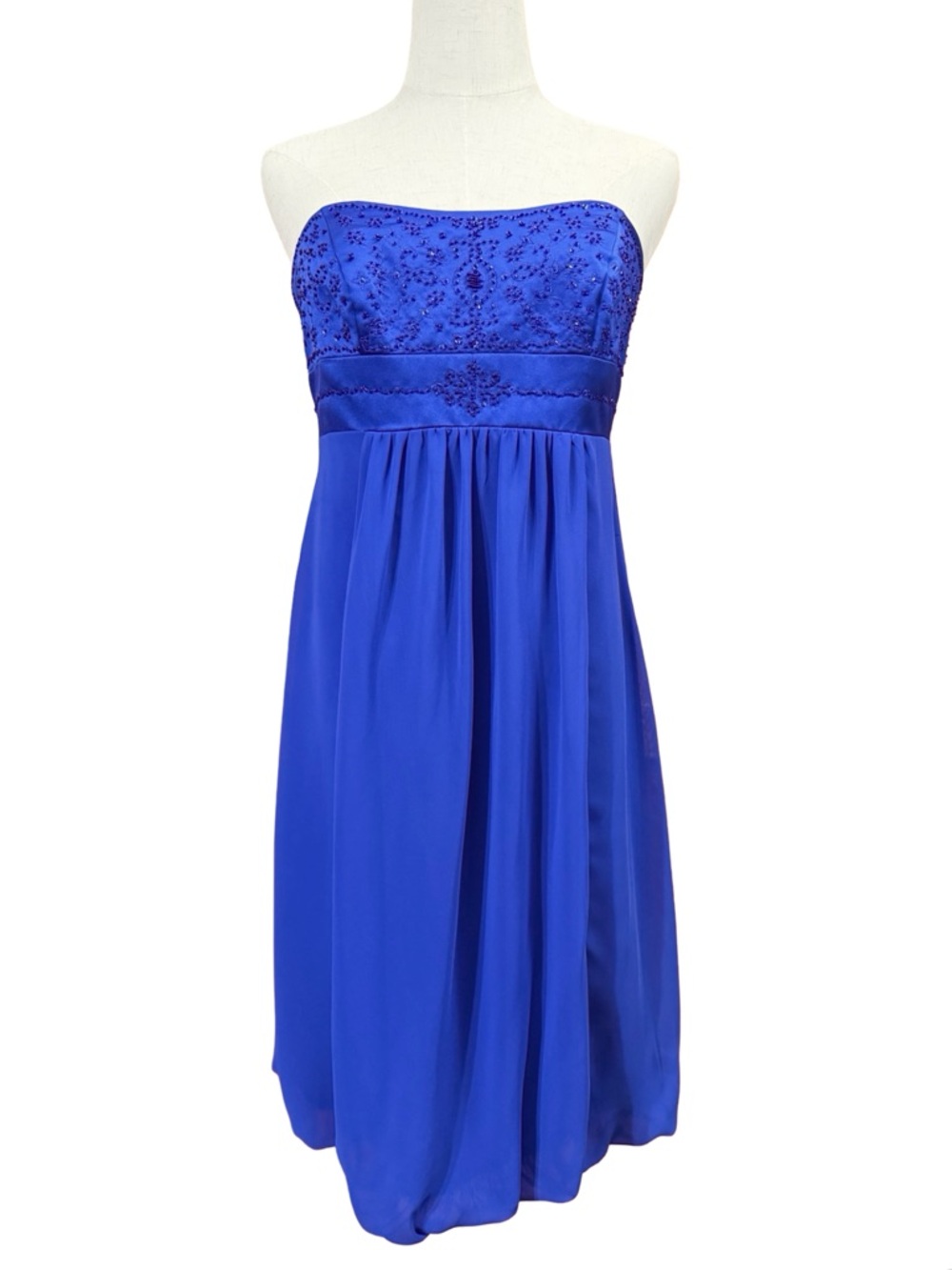 David’s Bridal Beaded Blue Strapless Balloon Dress Size 6